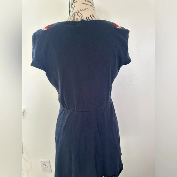 ZARA Womens Dress Size Small Navy Blue Knit Floral Embroidered Faux Wrap - Picture 11 of 12